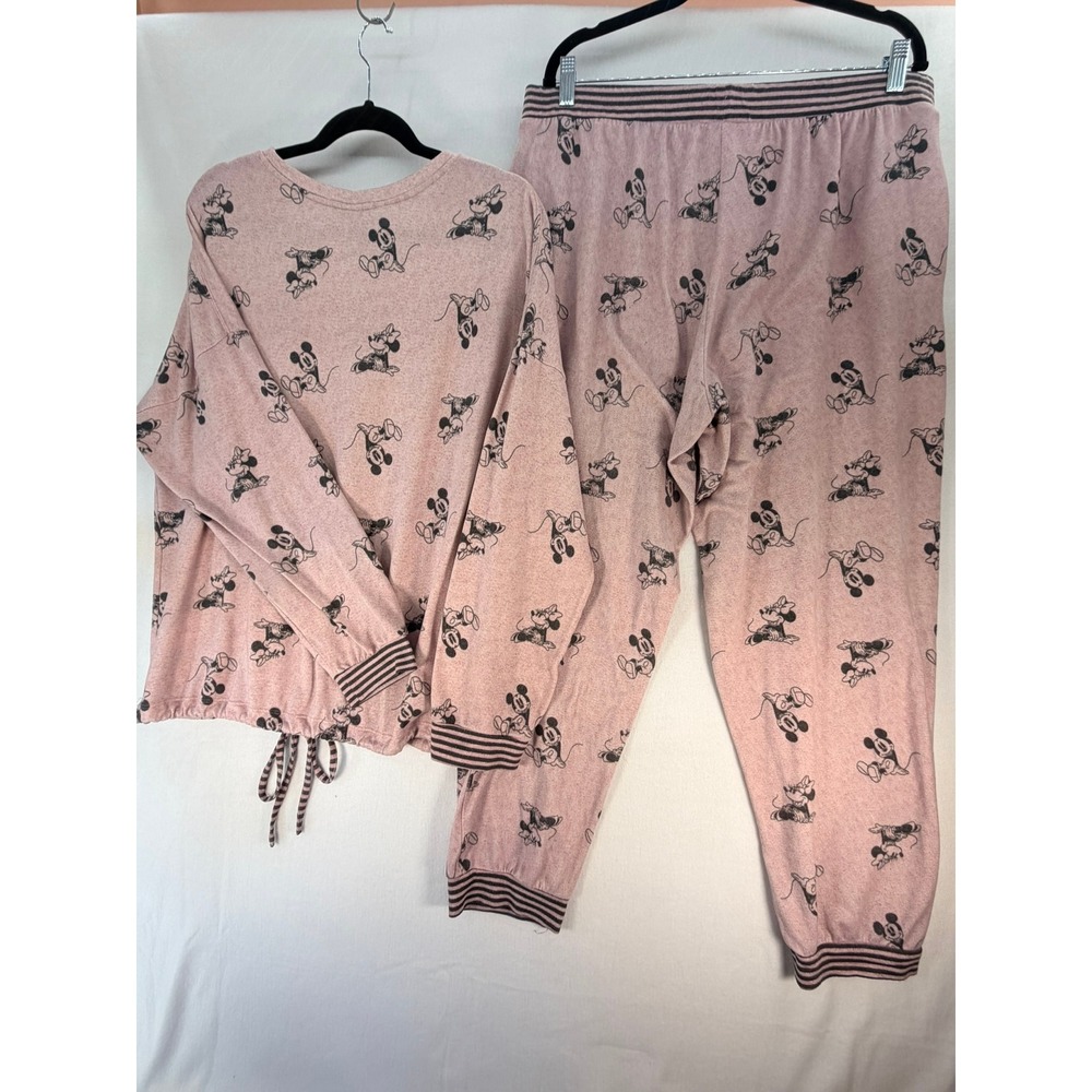 Disney Mickey Minnie Mouse Pajama Set Pink Lounge Joggers Top Womens L XL - Picture 3 of 15